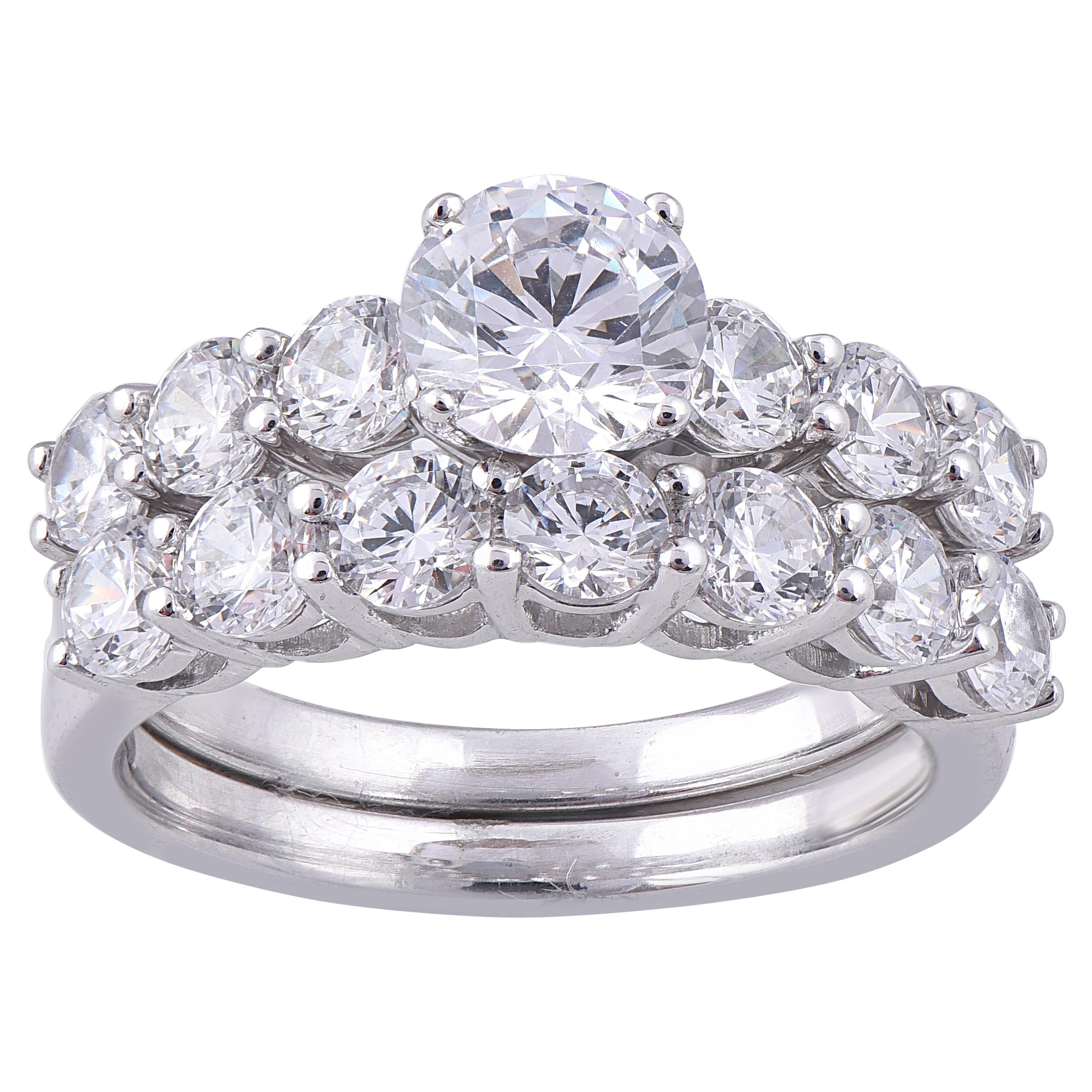 TJD, bague de mariage classique en or blanc 18 carats sertie d'un diamant rond de 3,00 carats en vente