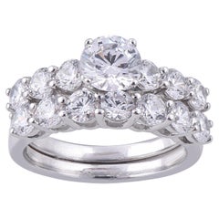 TJD 3.00 Carat Round Diamond 18 Karat White Gold Classic Wedding Bridal Set Ring
