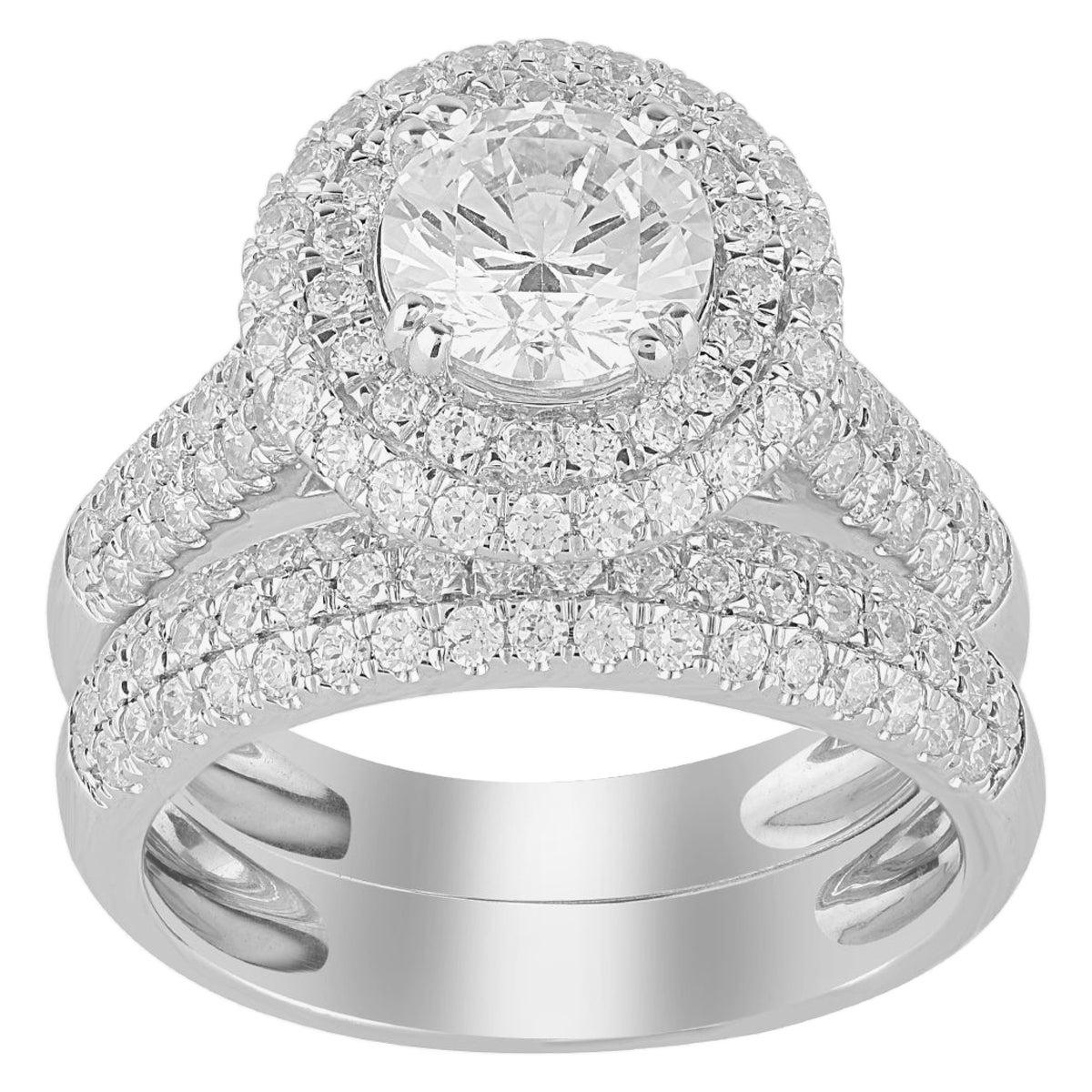 TJD 3.00 Carat Round Diamond 18 Karat White Gold Stackable Bridal Set Ring
