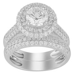 Used TJD 3.00 Carat Round Diamond 18 Karat White Gold Stackable Bridal Set Ring
