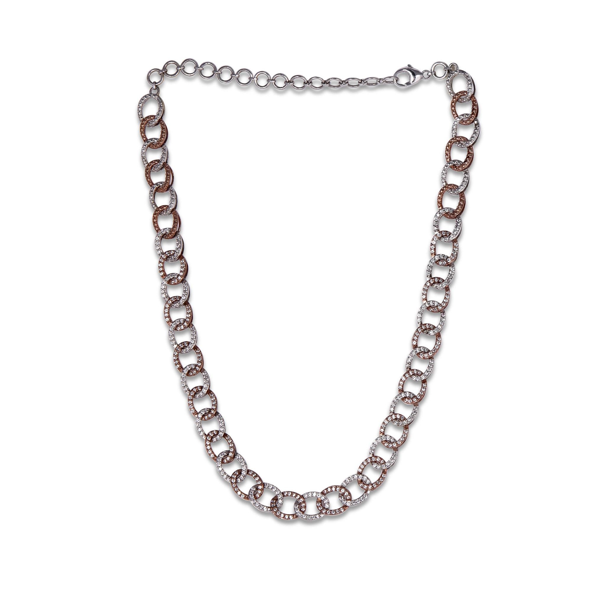 Truly exquisite, she'll admire the effortless look of this graceful diamond necklace. The necklace is crafted from 18-karat White gold and features Round Brilliant 406 white diamonds set in Prong setting, H-I color I1 clarity and a high polish