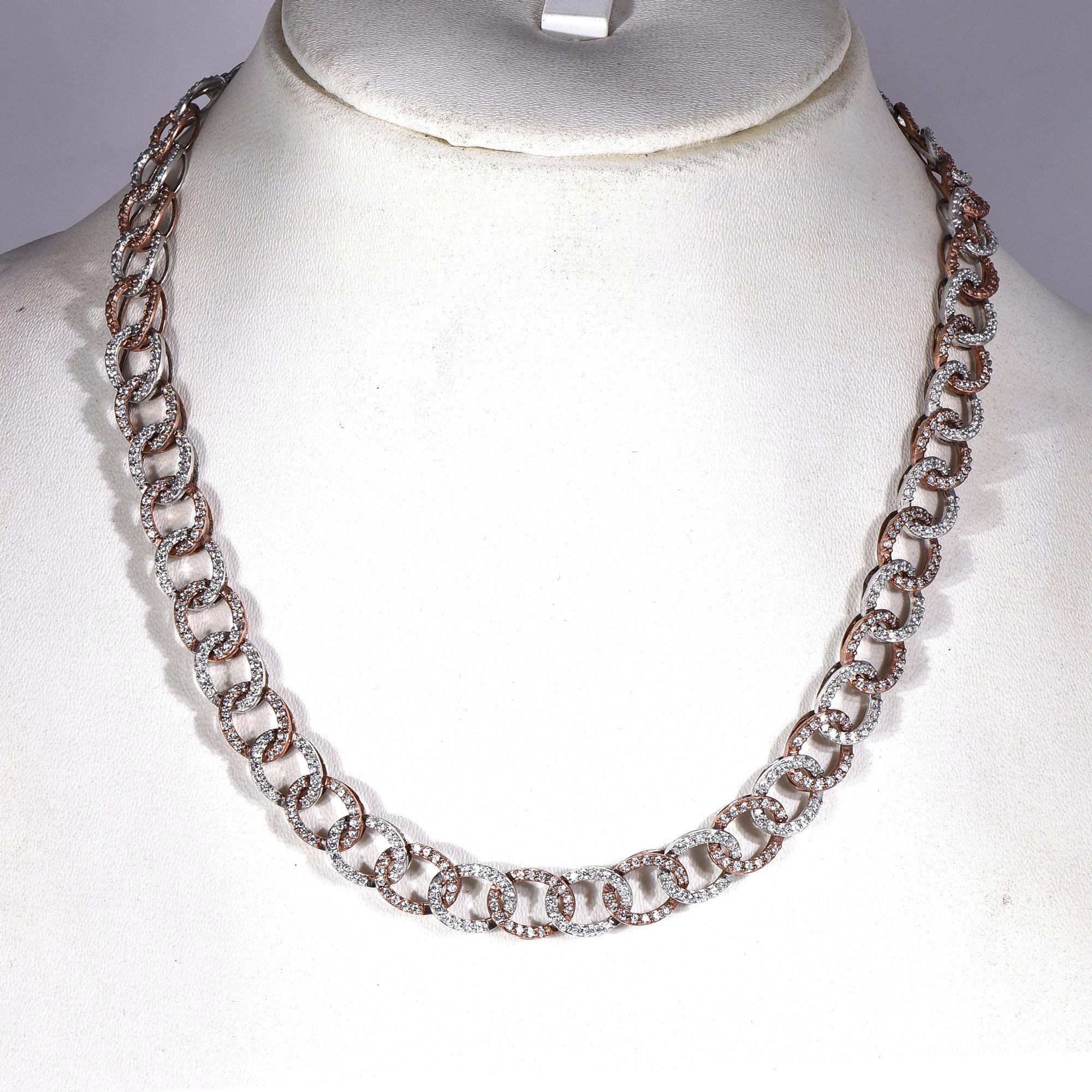 TJD 3.00 Carat Round Diamond 18K white gold 18 inches Designer Fashion Necklace In New Condition For Sale In New York, NY