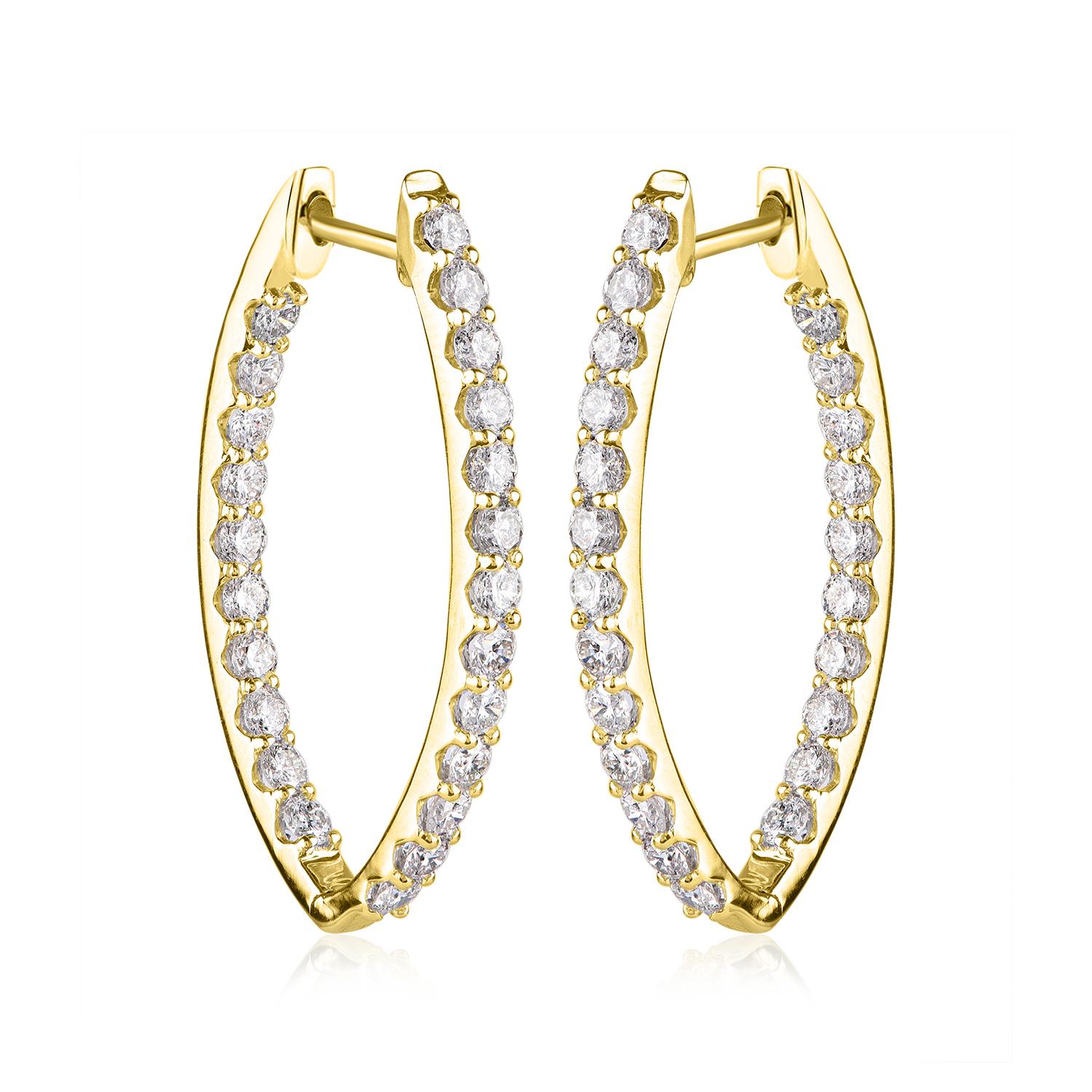 Round Cut TJD 3.00 Carat Round Diamond 18K Yellow Gold Inside-Out Hoop Huggie Earrings For Sale
