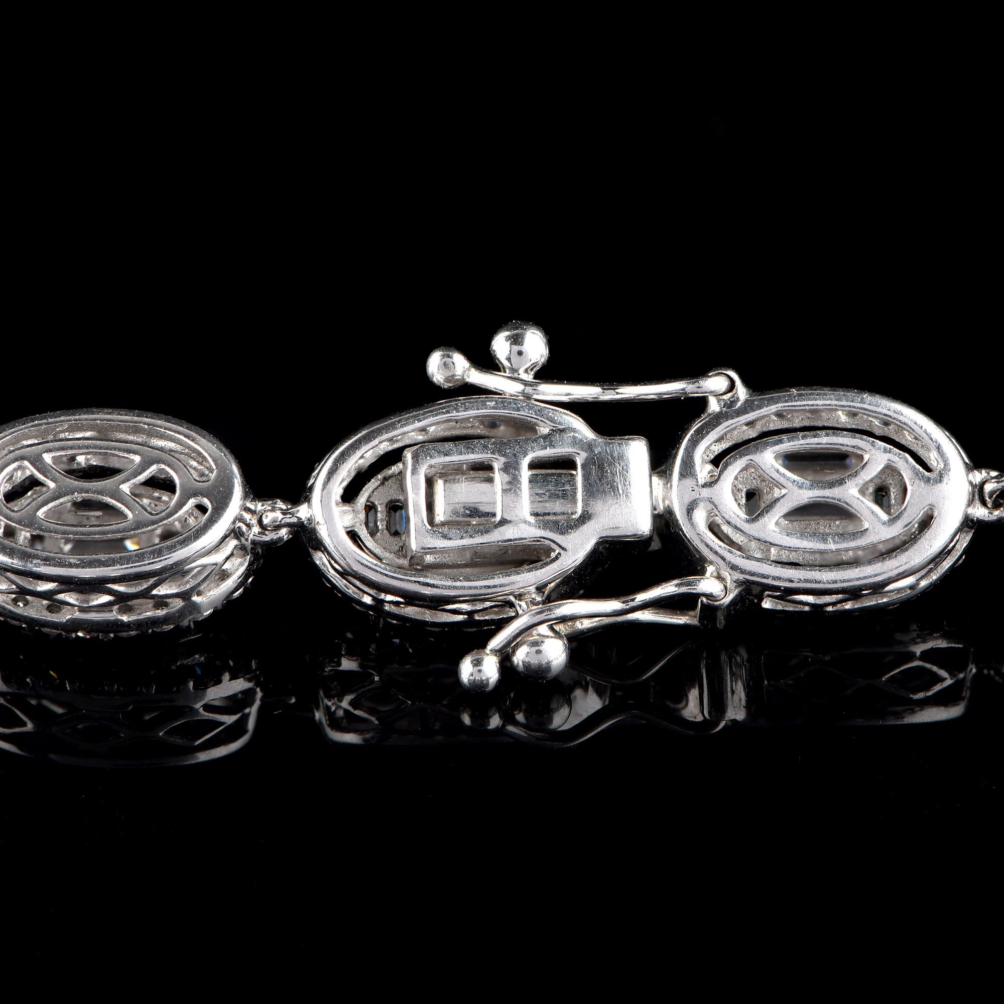Round Cut TJD 4 Carat Round and Baguette Cut Diamond 18KT White Gold Oval Shape Bracelet For Sale