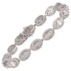 TJD 4 Carat Round and Baguette Cut Diamond 18KT White Gold Oval Shape Bracelet