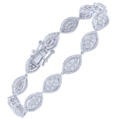TJD Bracciale classico con diamante da 4,0 carati in oro bianco 14 carati con maglie a forma di marquise