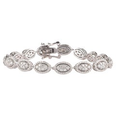 Bracelet scintillant de forme ovale en or blanc 14 carats avec diamants de 4,0 carats TJD