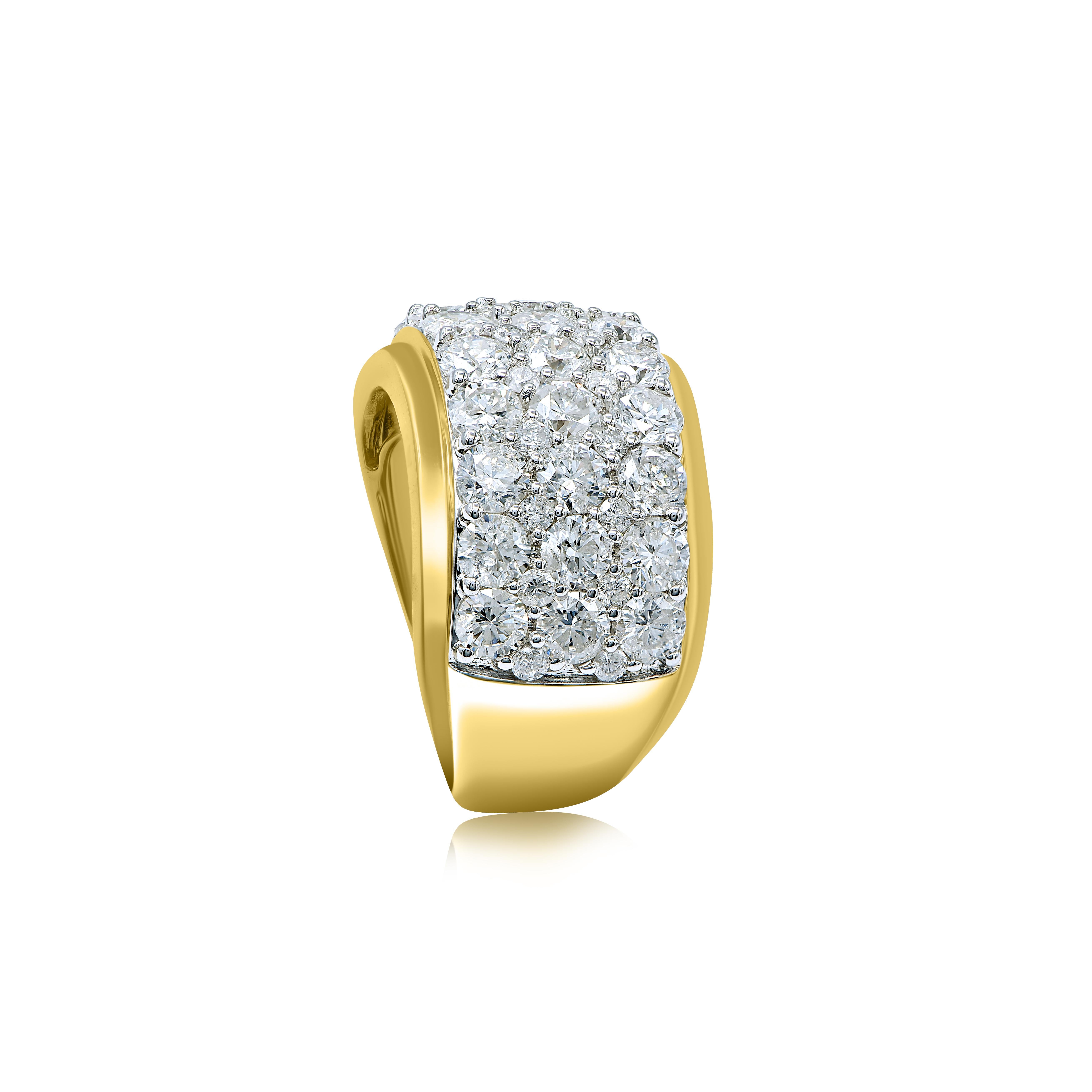 Art Deco TJD 4.0 Carat Diamond 14 Karat Yellow Gold Multi-Row Anniversary/Wedding Band For Sale
