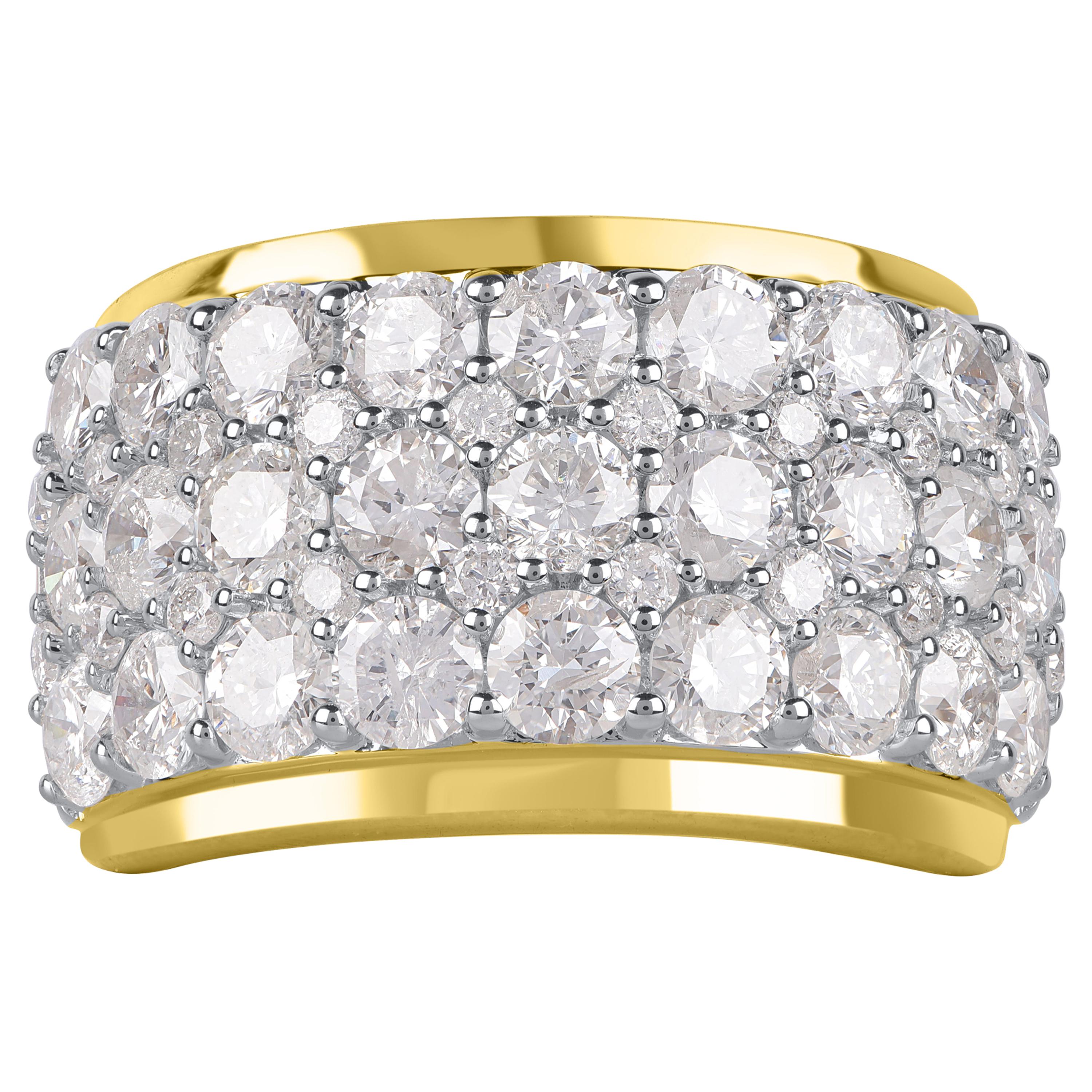 TJD 4.0 Carat Diamond 14 Karat Yellow Gold Multi-Row Anniversary/Wedding Band