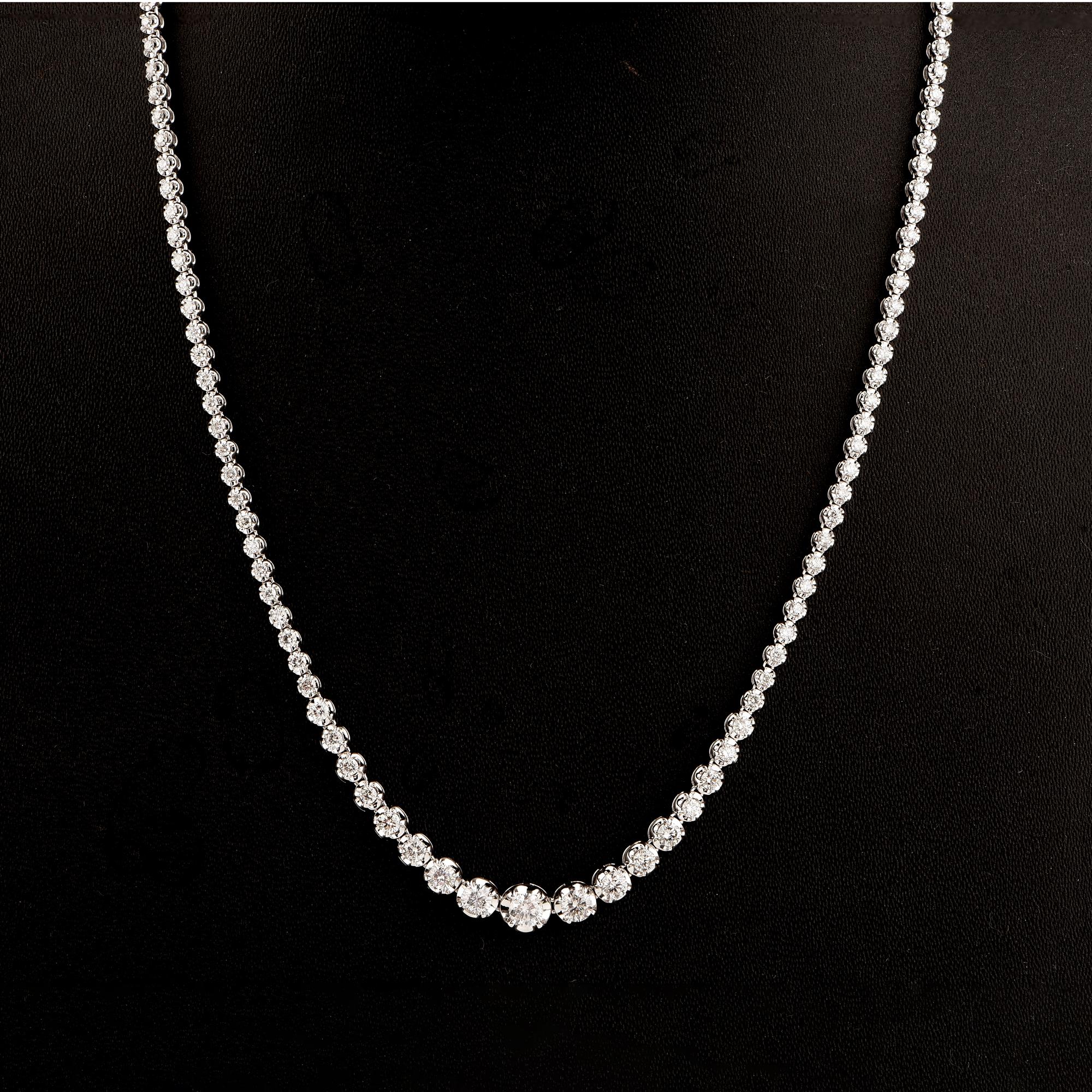 Contemporary TJD 4.0 Carat Graduated Diamond 14 Karat White Gold Sparkling Tennis Necklace For Sale