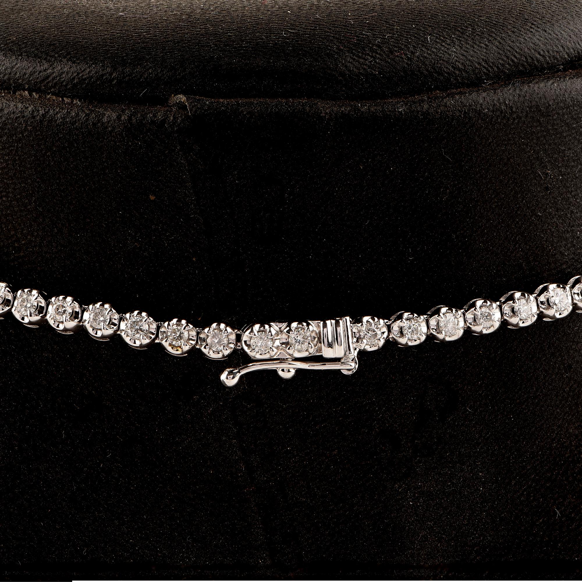 Round Cut TJD 4.0 Carat Graduated Diamond 14 Karat White Gold Sparkling Tennis Necklace For Sale