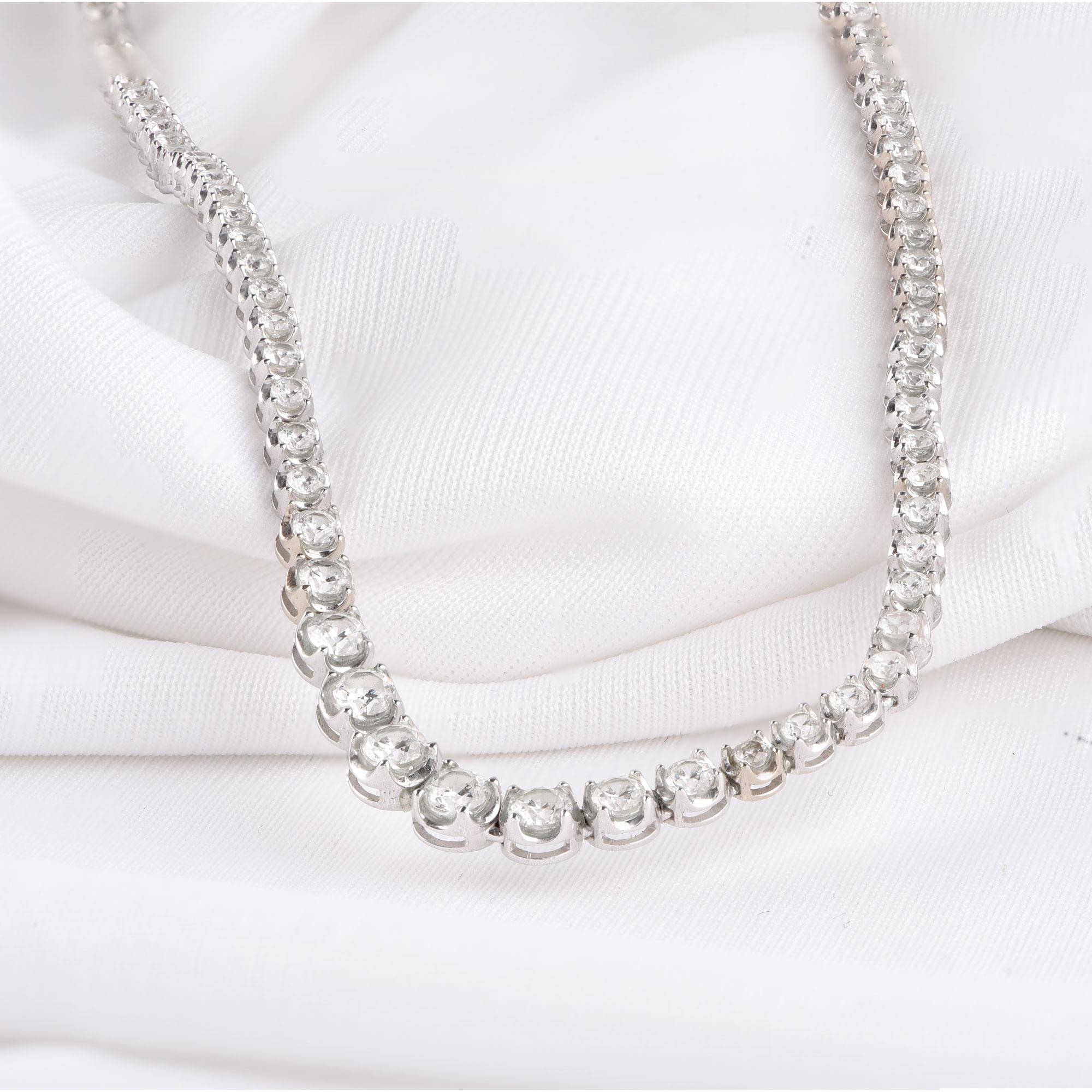 TJD 4.0 Carat Graduated Diamond 14 Karat White Gold Sparkling Tennis Necklace For Sale 3