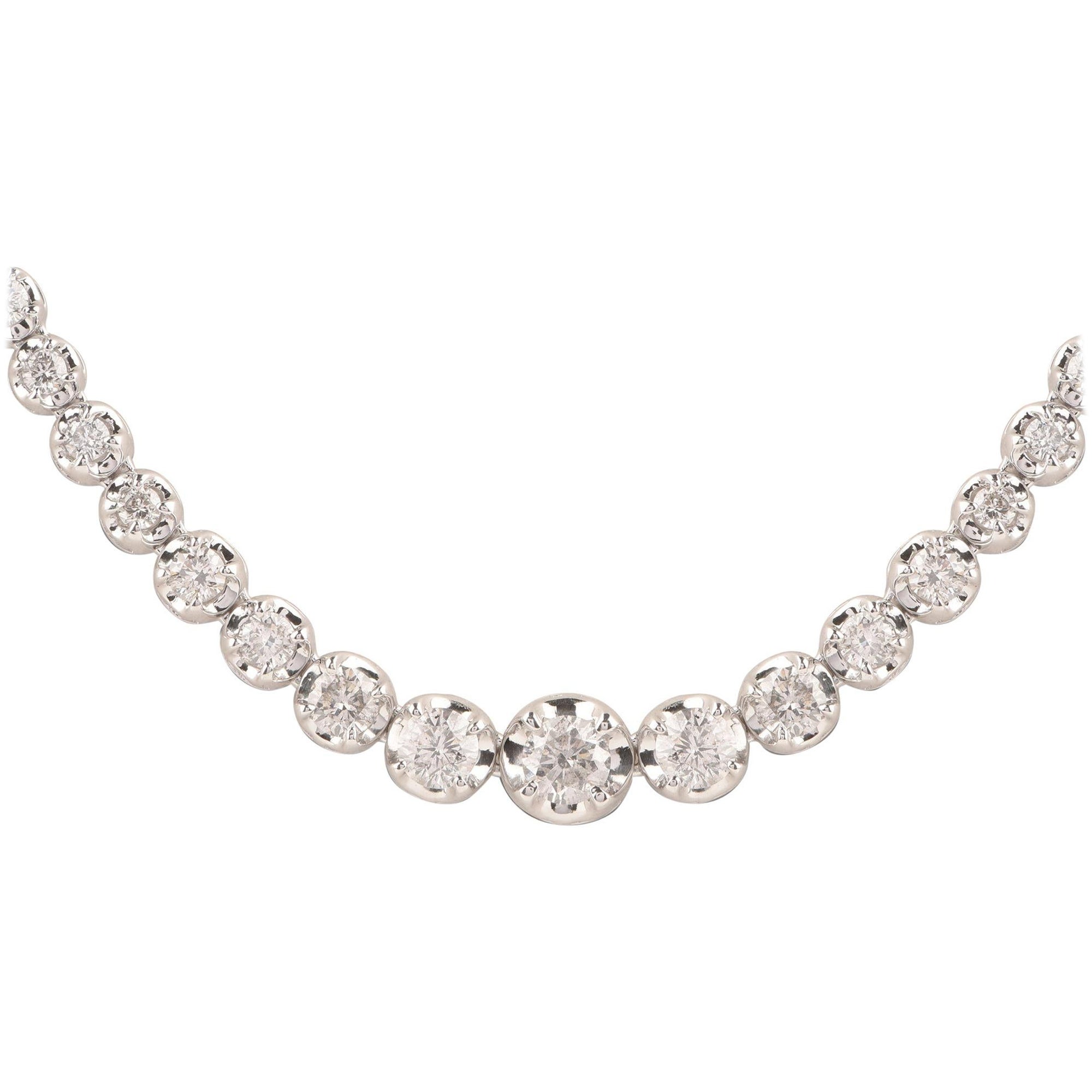 TJD 4.0 Carat Graduated Diamond 14 Karat White Gold Sparkling Tennis Necklace