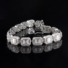 TJD 4.0 Carat Round and Baguette Cut Diamond 18K White Gold Mosaic Link Bracelet