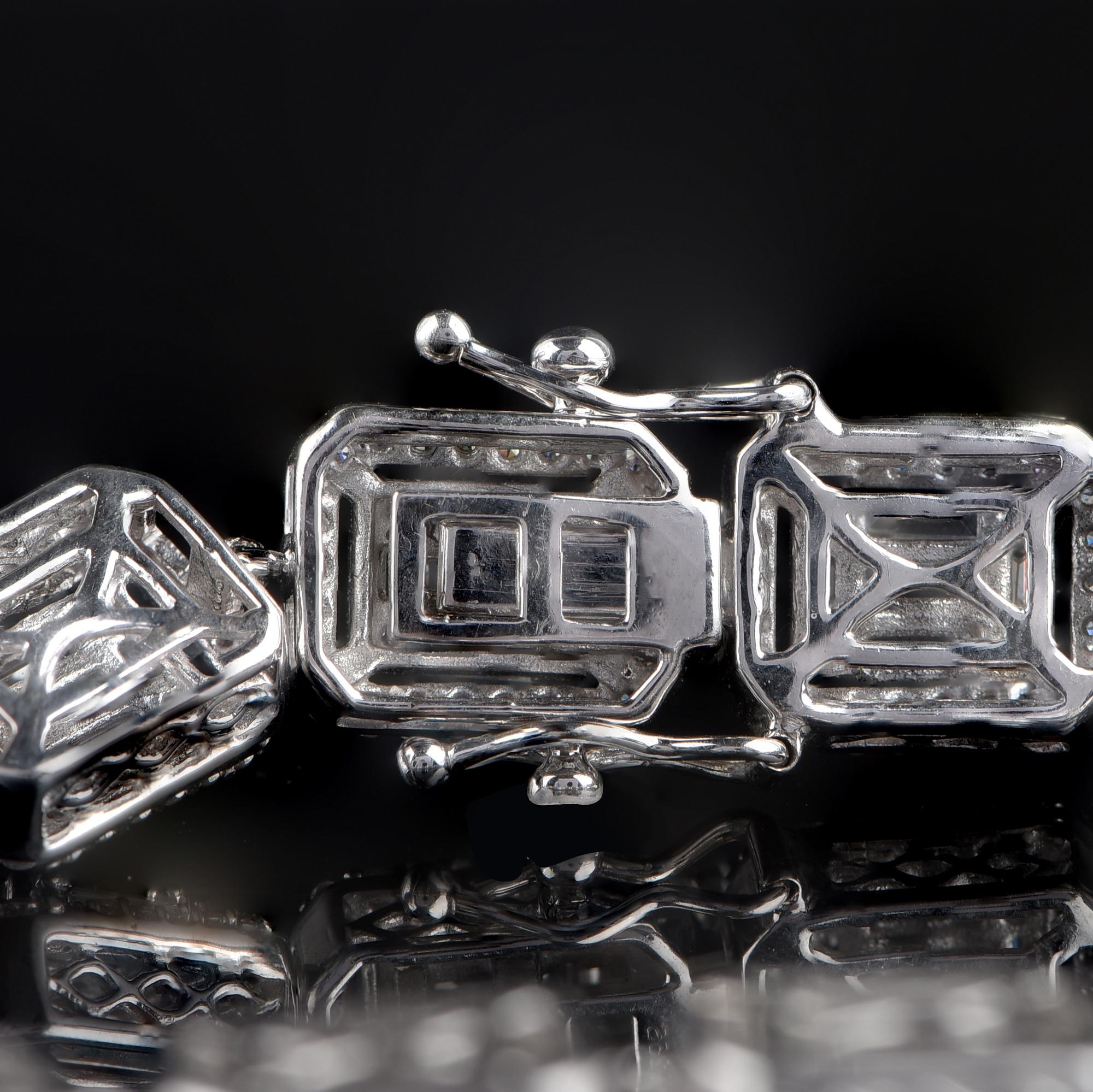 Round Cut TJD 4.0 Carat Round and Baguette Cut Diamond 18 Karat White Gold Mosaic Bracelet For Sale