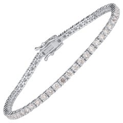 TJD 4.0 Carat Round Diamond 18 Karat White Gold Classic 4 Prong Tennis Bracelet