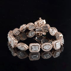 TJD 4.0 CTW Round Baguette and Princess Diamond 18K Rose Gold Mosaic Bracelet