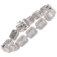 TJD Bracelet mosaïque en or blanc 18 carats avec diamants taille ronde et baguette de 4,00 carats
