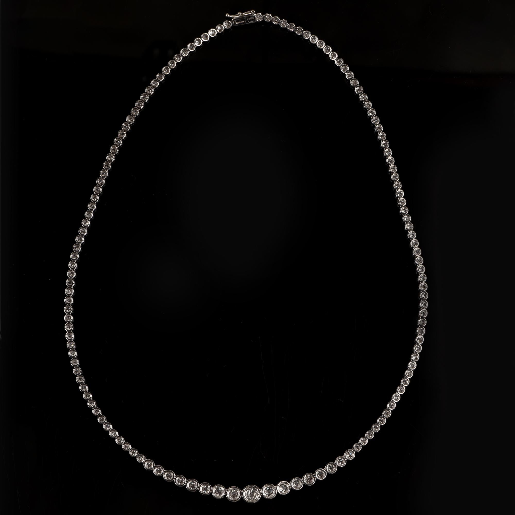 Contemporary TJD 4.00 Carat Graduated Diamond 14 Karat White Gold Sparkling Tennis Necklace For Sale