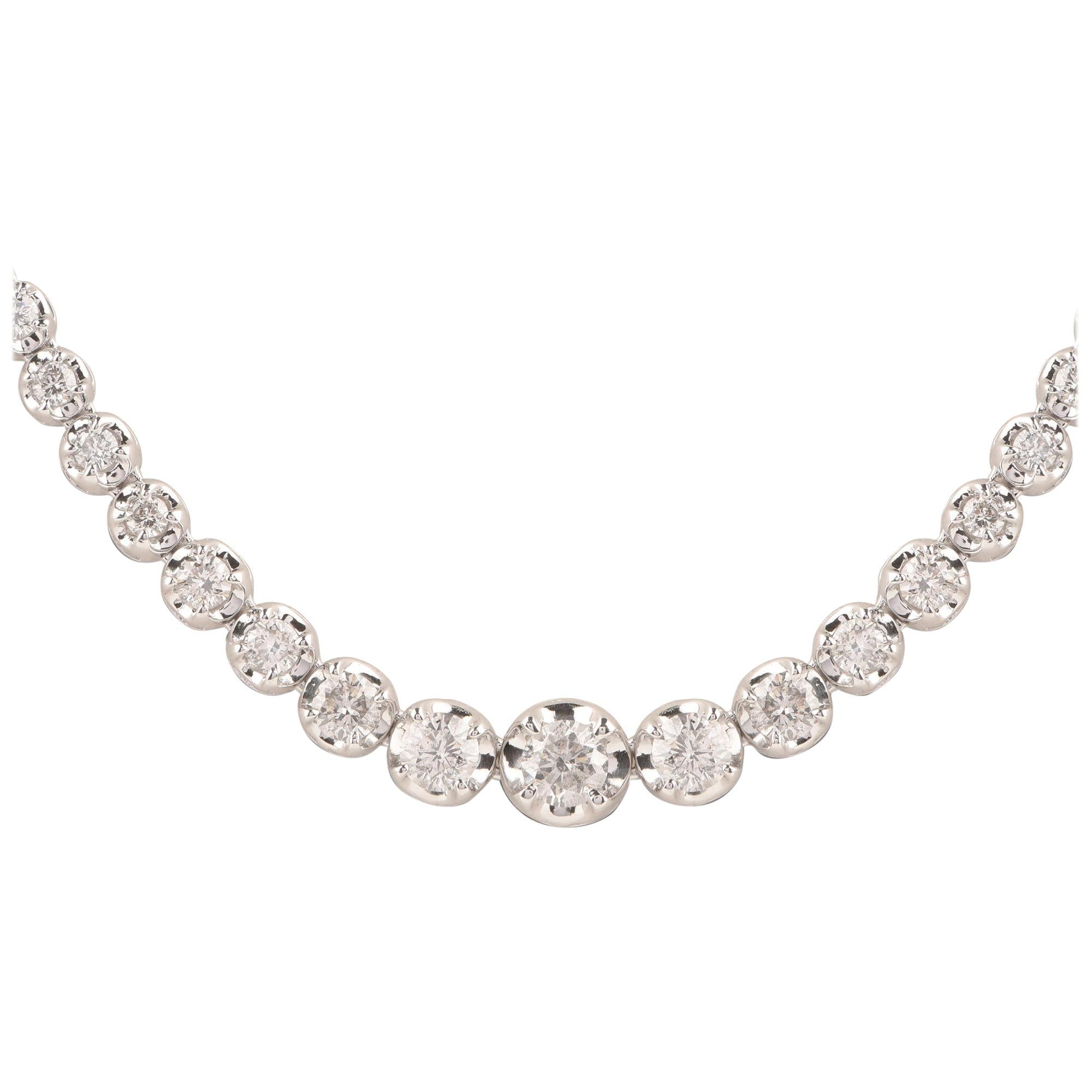 TJD 4.00 Carat Graduated Diamond 14 Karat White Gold Sparkling Tennis Necklace For Sale