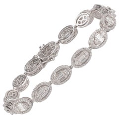 TJD Bracelet de forme ovale en or blanc 18 carats avec diamants taille ronde et baguette de 4 carats