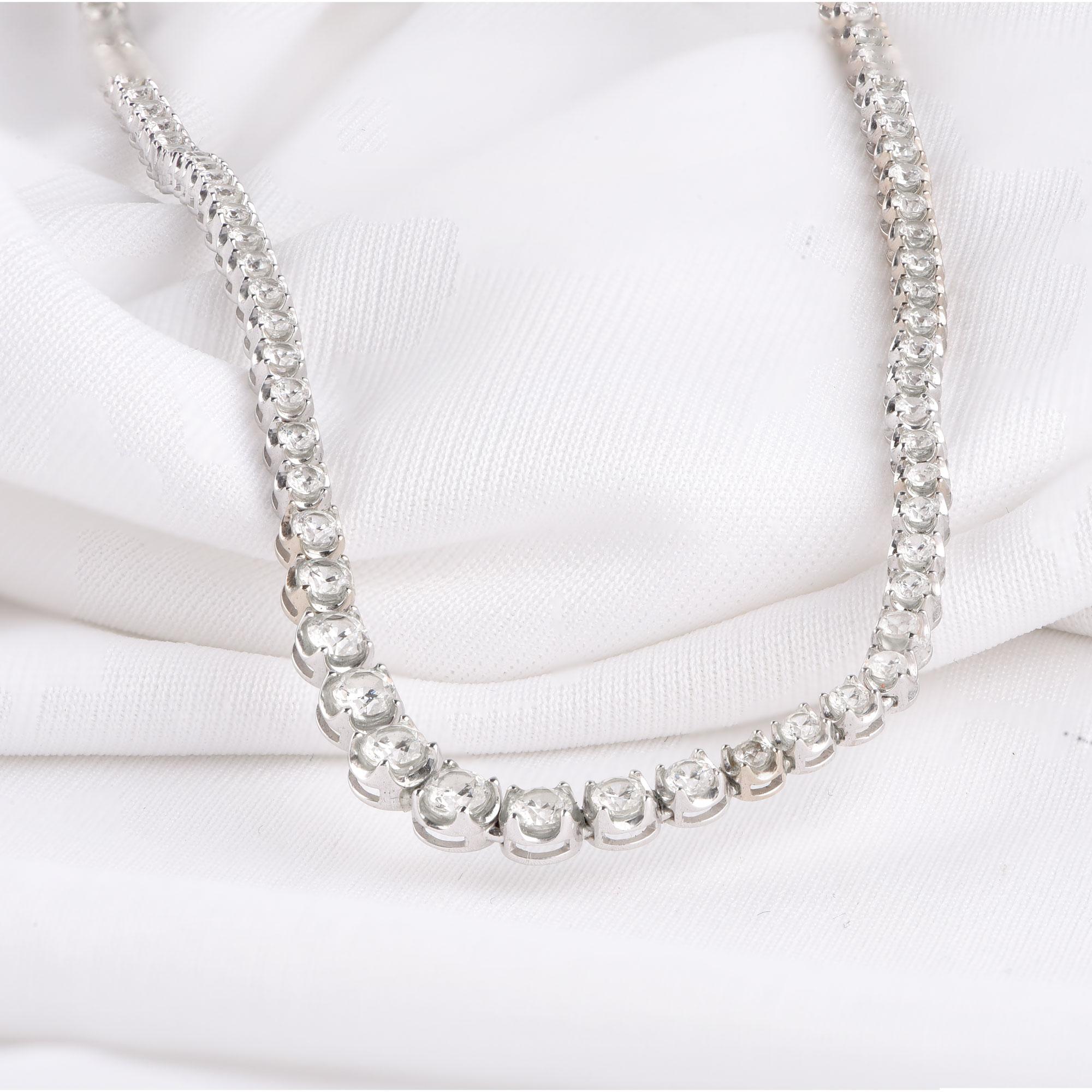 TJD 4.00 Carat Graduated Diamond 14 Karat White Gold Sparkling Tennis Necklace For Sale 1