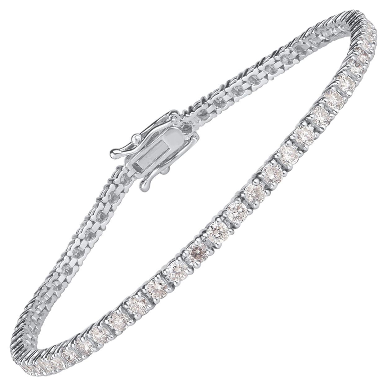 TJD Bracelet tennis classique à 4 griffes en or blanc 18 carats avec diamants ronds de 4,00 carats