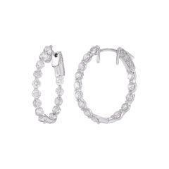 TJD 4.00 Carat Natural Round Diamond Hoop Earrings in 14KT White Gold