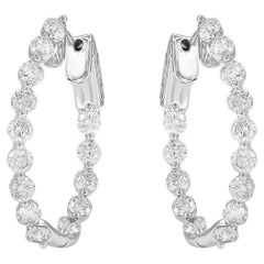 TJD 4.00 Carat Natural Round Diamond Hoop Earrings in 14KT White Gold
