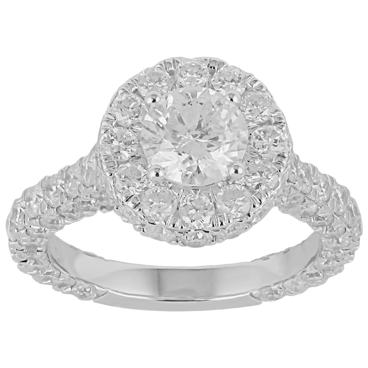 TJD 4.00 Carat  Round Diamond 18 Karat White Gold Engagement Ring