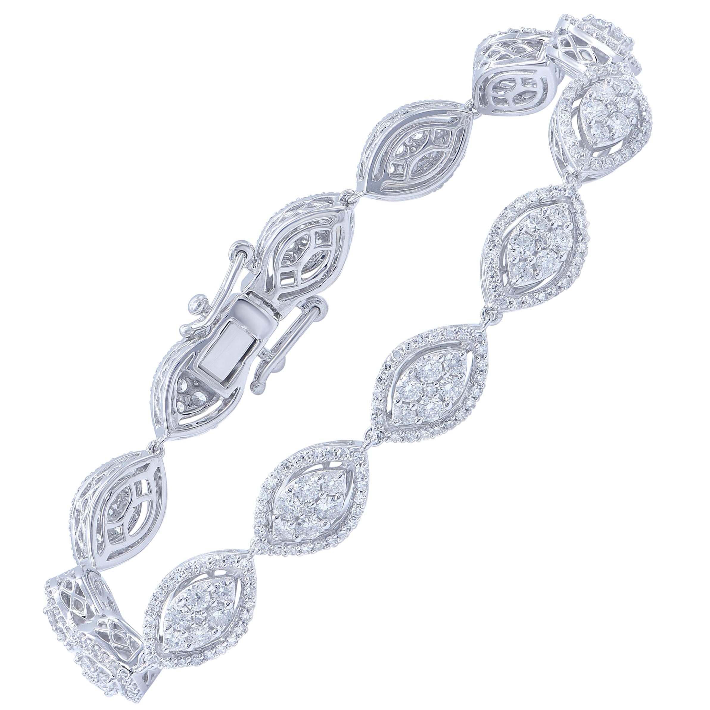 TJD Bracelet classique à maillons marquises en or blanc 14 carats avec diamants de 4,00 carats