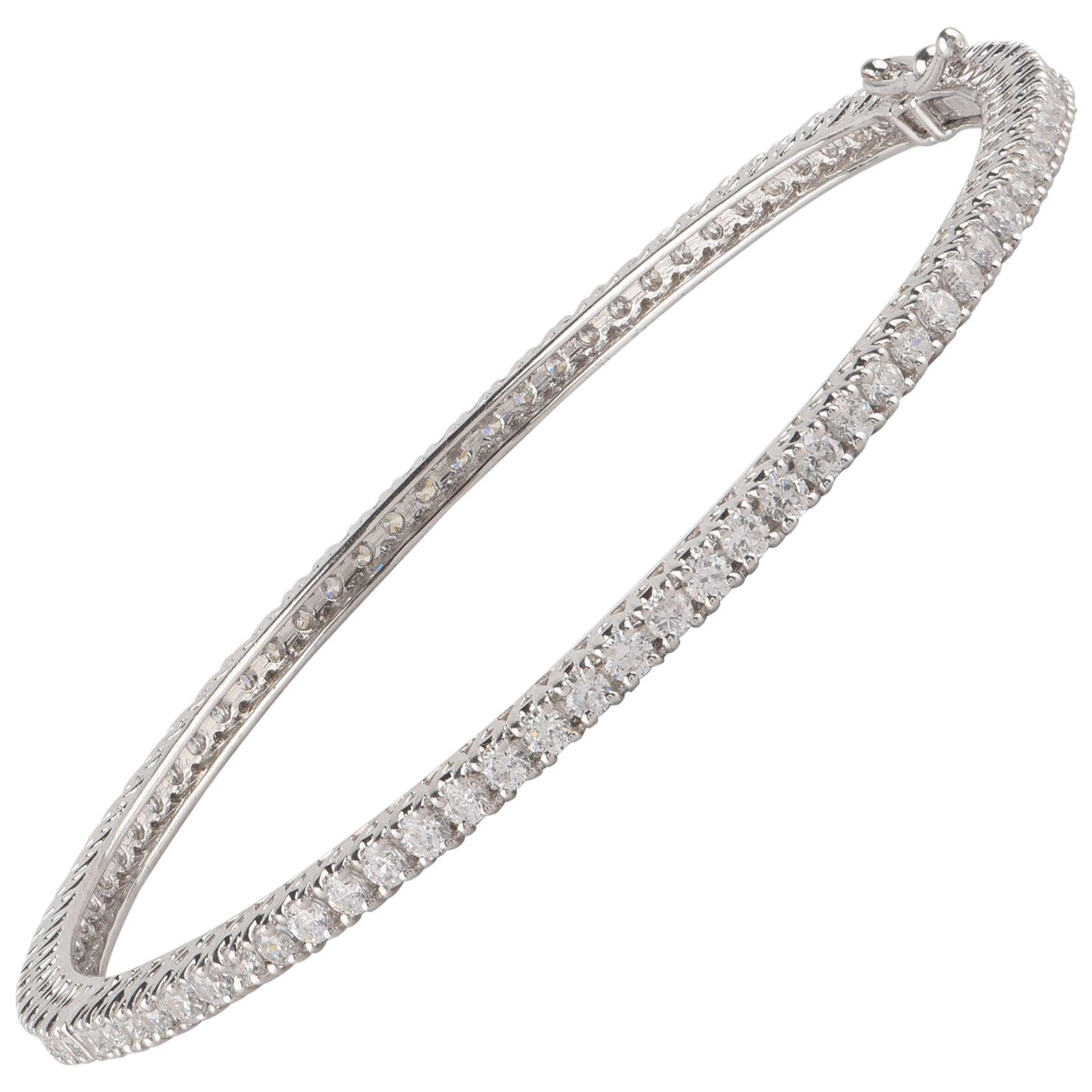 TJD Bracelet jonc en or blanc 18 carats avec diamants taille brillant de 4,20 carats