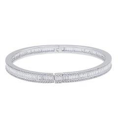 TJD 4.50 CT Natural Round & Baguette Diamond Bangle Bracelet in 14KT White Gold