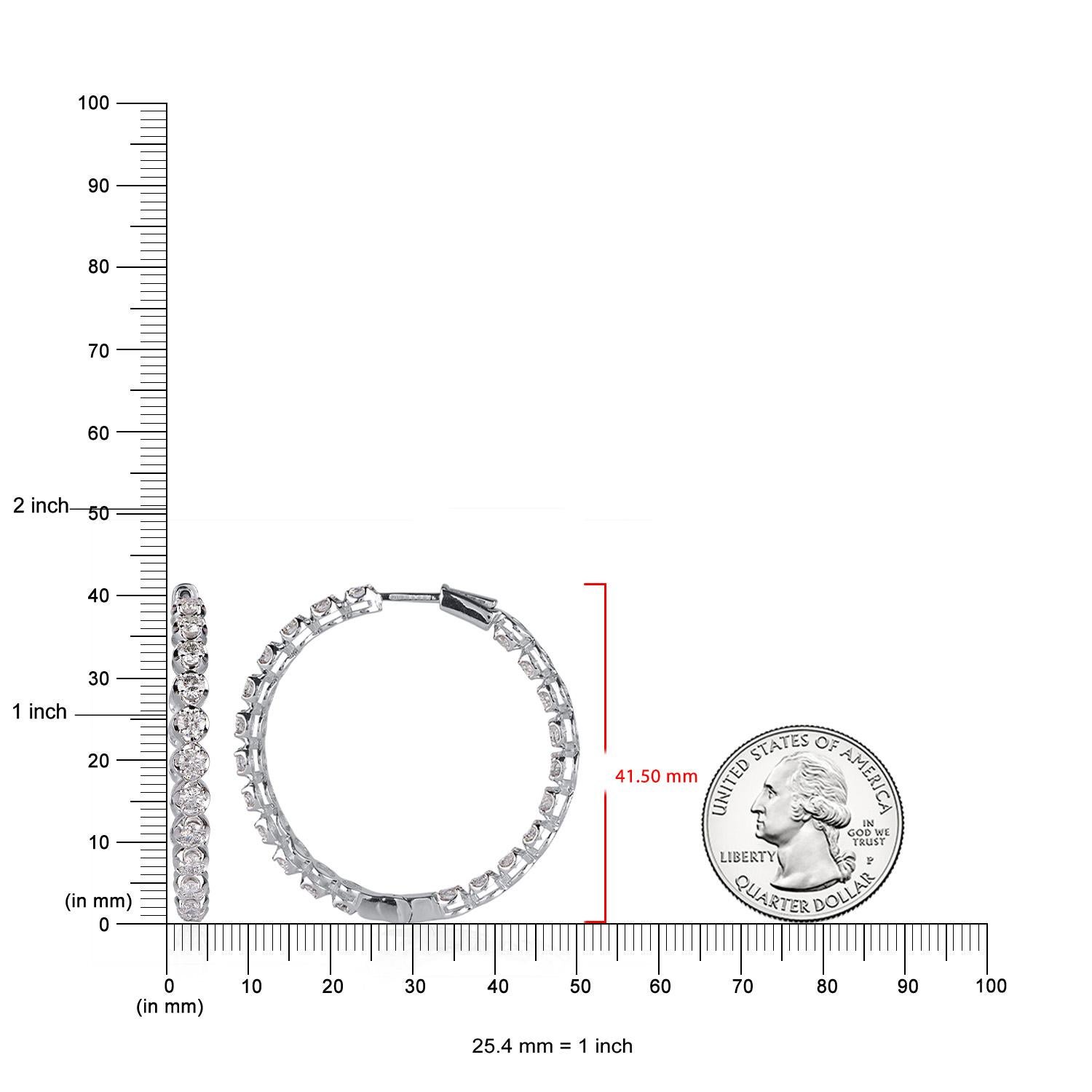 Contemporary TJD 5 Carat Inside-Out Diamond 14 Karat White Gold Classic Hoop Earrings For Sale