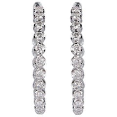 TJD 5 Carat Inside-Out Diamond 14 Karat White Gold Classic Hoop Earrings