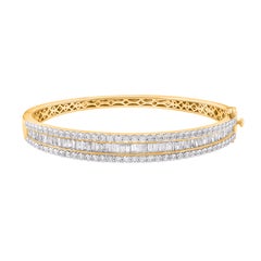 TJD 5 Carat Natural Round & Baguette Diamond Bangle Bracelet in 14KT Yellow Gold