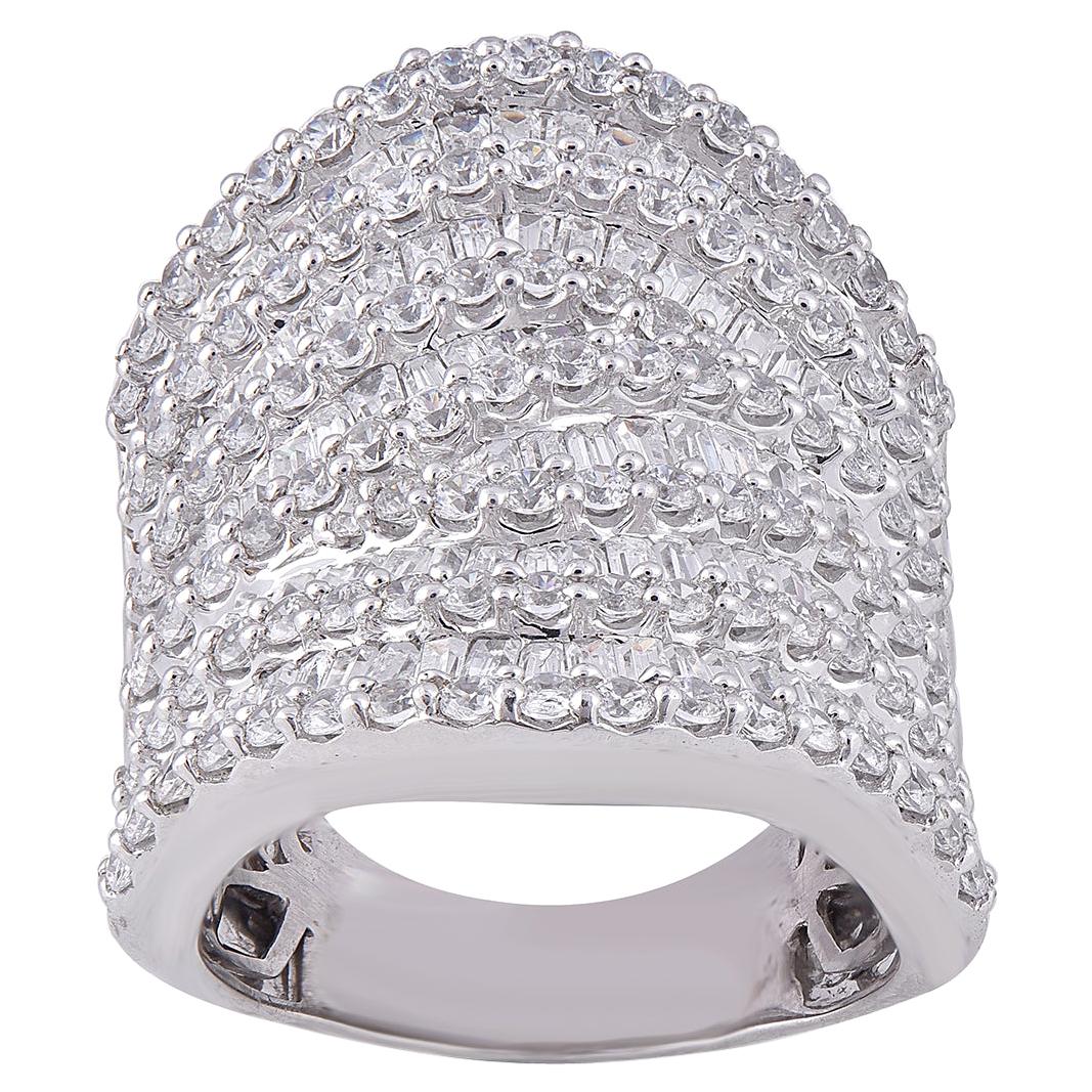 TJD 5 Carat Round/Baguette Diamond 14 Karat White Gold Multi-Layer Wedding Band