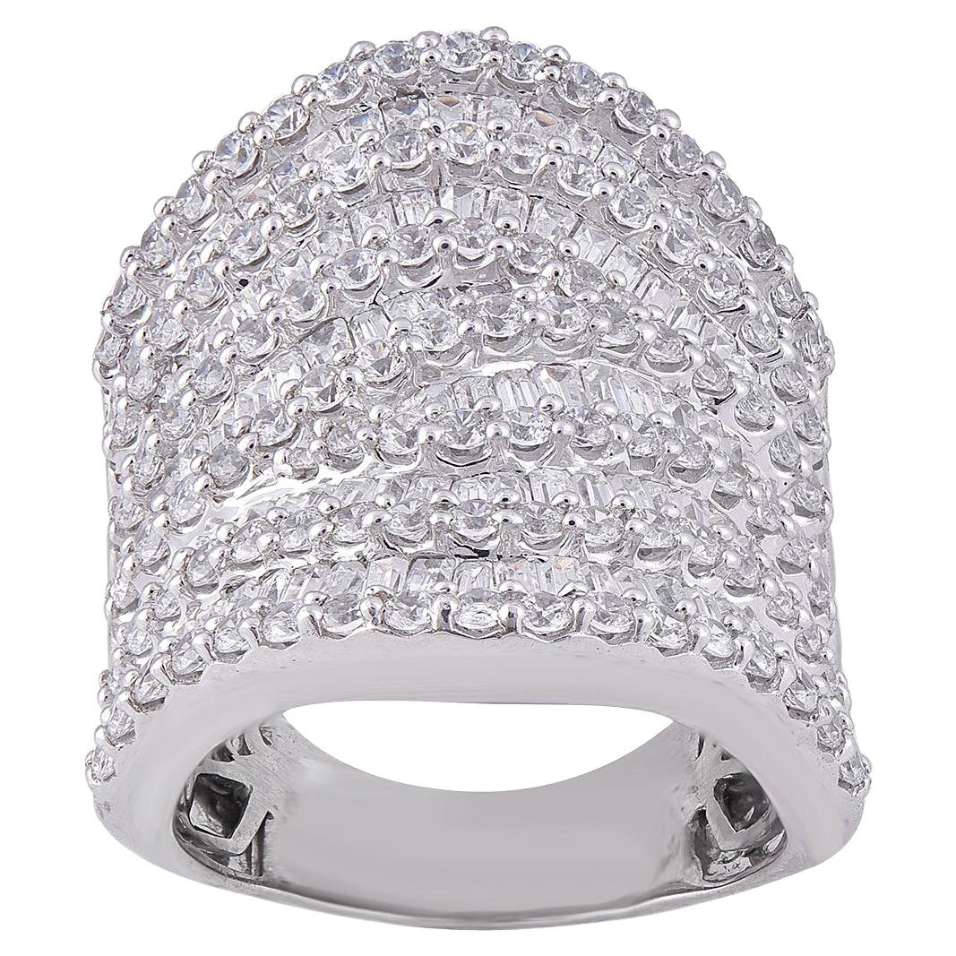 Fede nuziale multistrato in oro bianco 14 carati con diamante rotondo/baguetta TJD da 5 carati in vendita