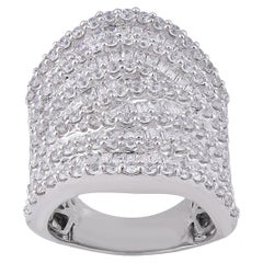 TJD 5 Carat Round/Baguette Diamond 14 Karat White Gold Multi-Layer Wedding Band