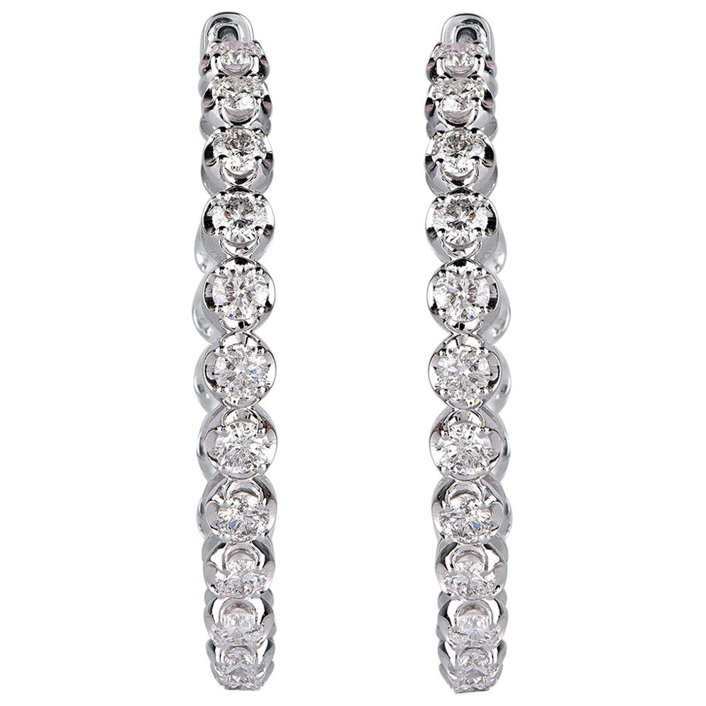 14 Karat White Gold Inside Out Diamond Hoop Earrings For Sale at 1stDibs