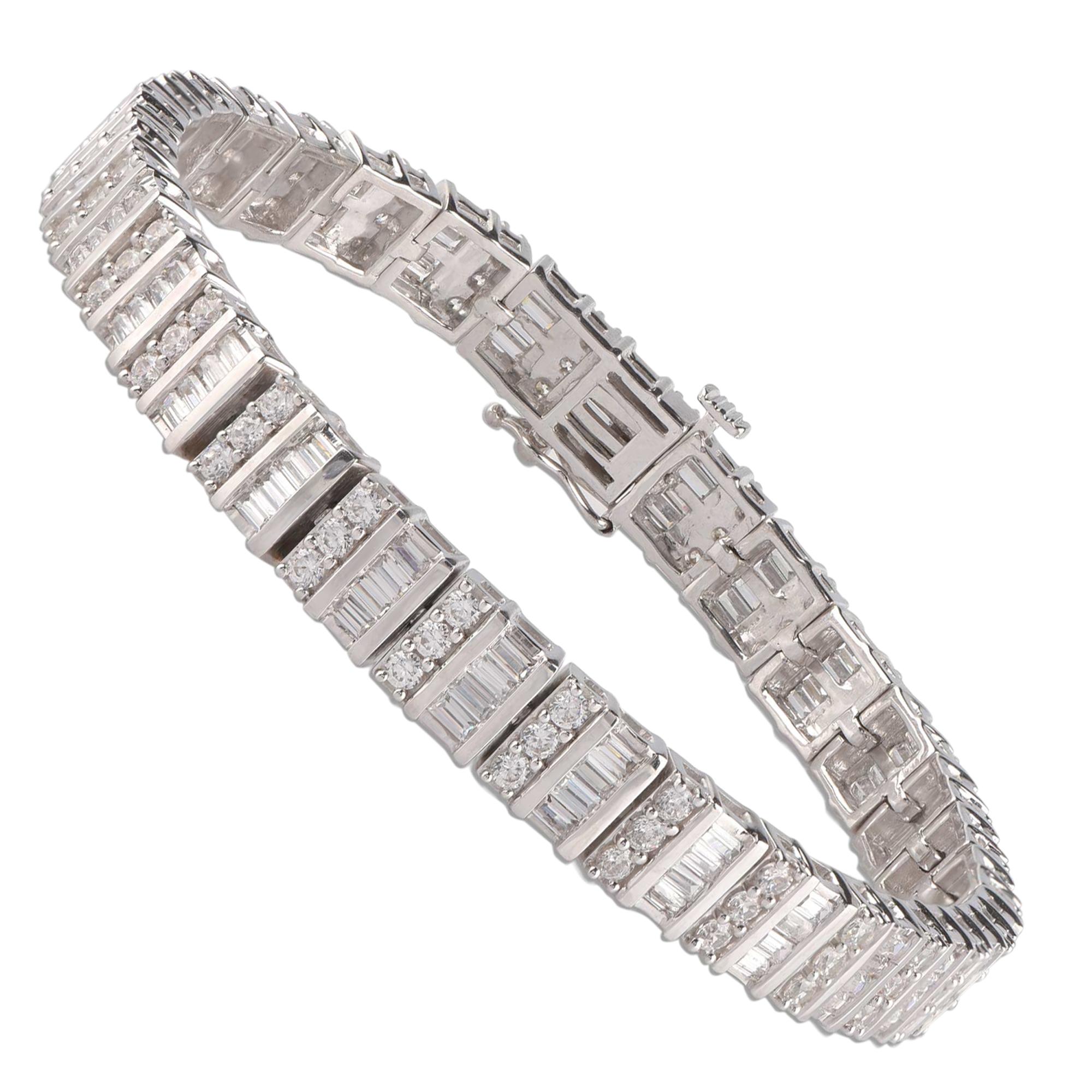 TJD 5.0 Carat Alternating Round and Baguette Diamond 18 K White Gold Bracelet