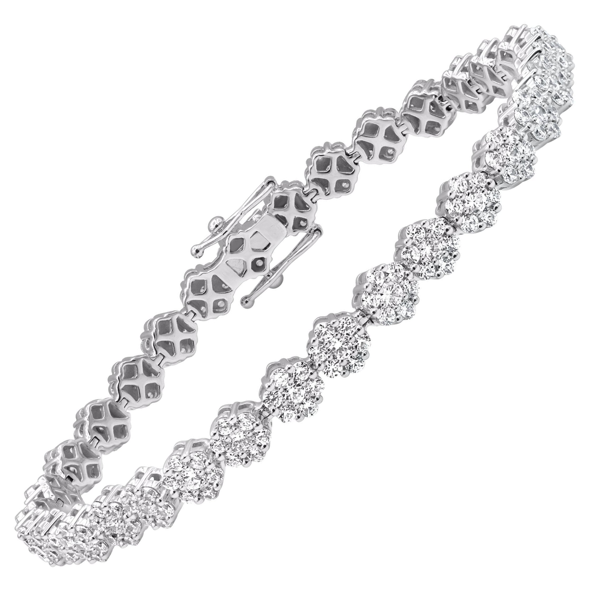 TJD 5.0 Carat Natural Brilliant Cut Diamond 14KT White Gold Flower Bracelet For Sale