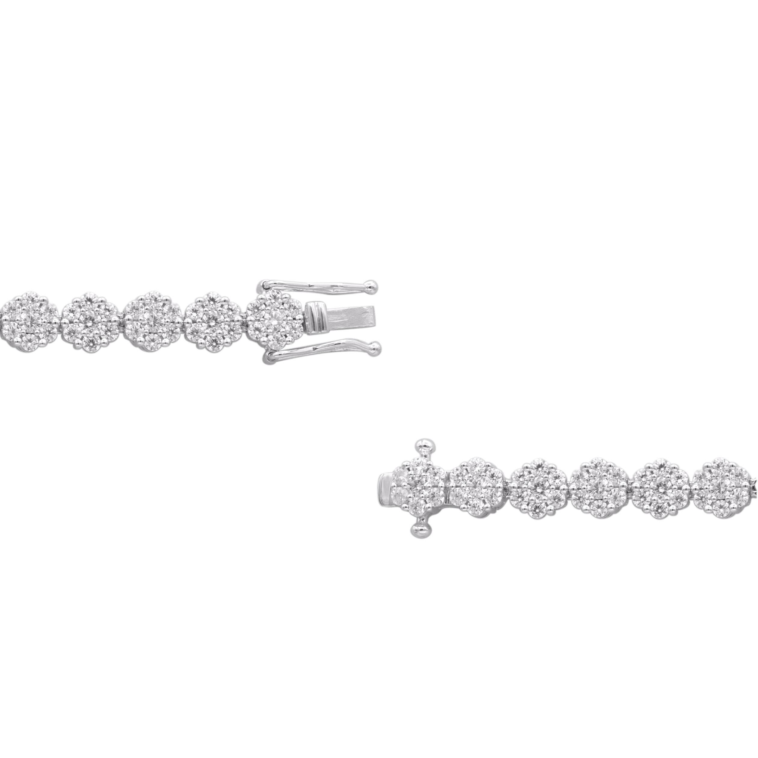 Express your sophisticated style with this gorgeous diamond frame bracelet. This diamond bracelet crafted in 18 karat white gold and studded with 224 natural brilliant cut diamond in prong setting. The total diamond weight is 5.0 carat and shines in