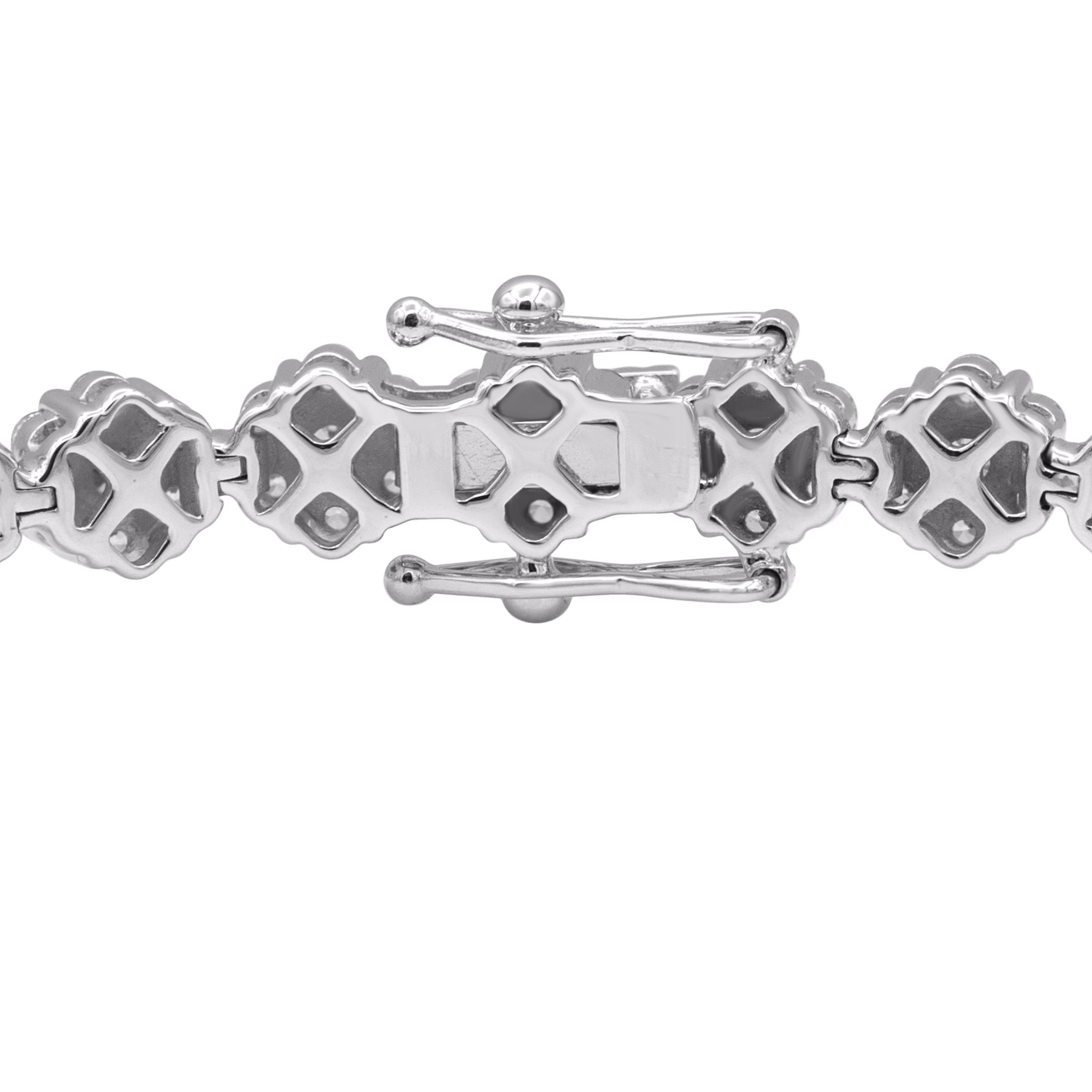 Modern TJD 5.0 Carat Natural Brilliant Cut Diamond 18KT White Gold Flower Bracelet For Sale