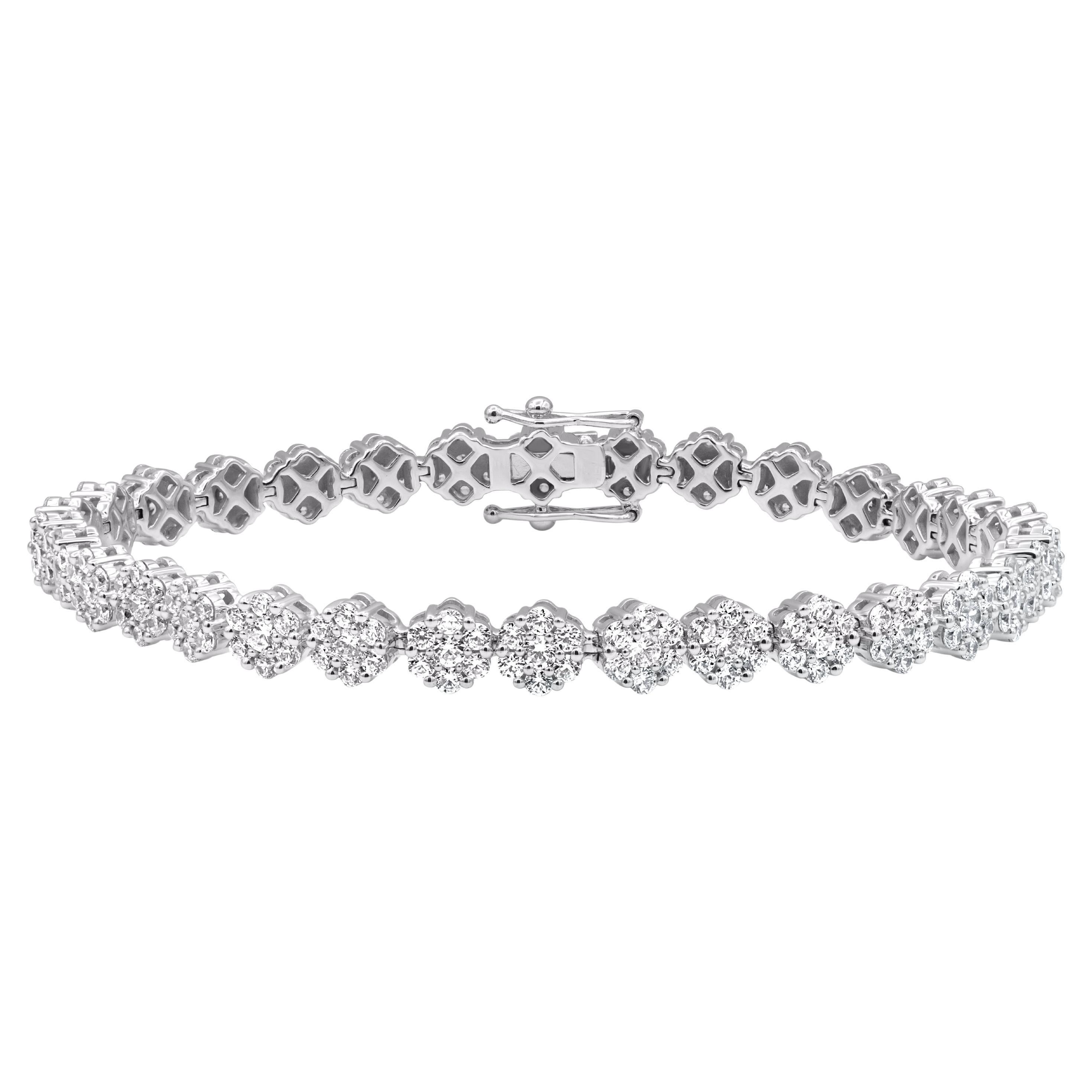 TJD 5.0 Carat Natural Brilliant Cut Diamond 18KT White Gold Flower Bracelet