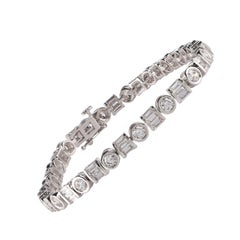 TJD 5.0 Carat Natural Round 
Baguette Diamond 14 Karat White Gold Link Bracelet