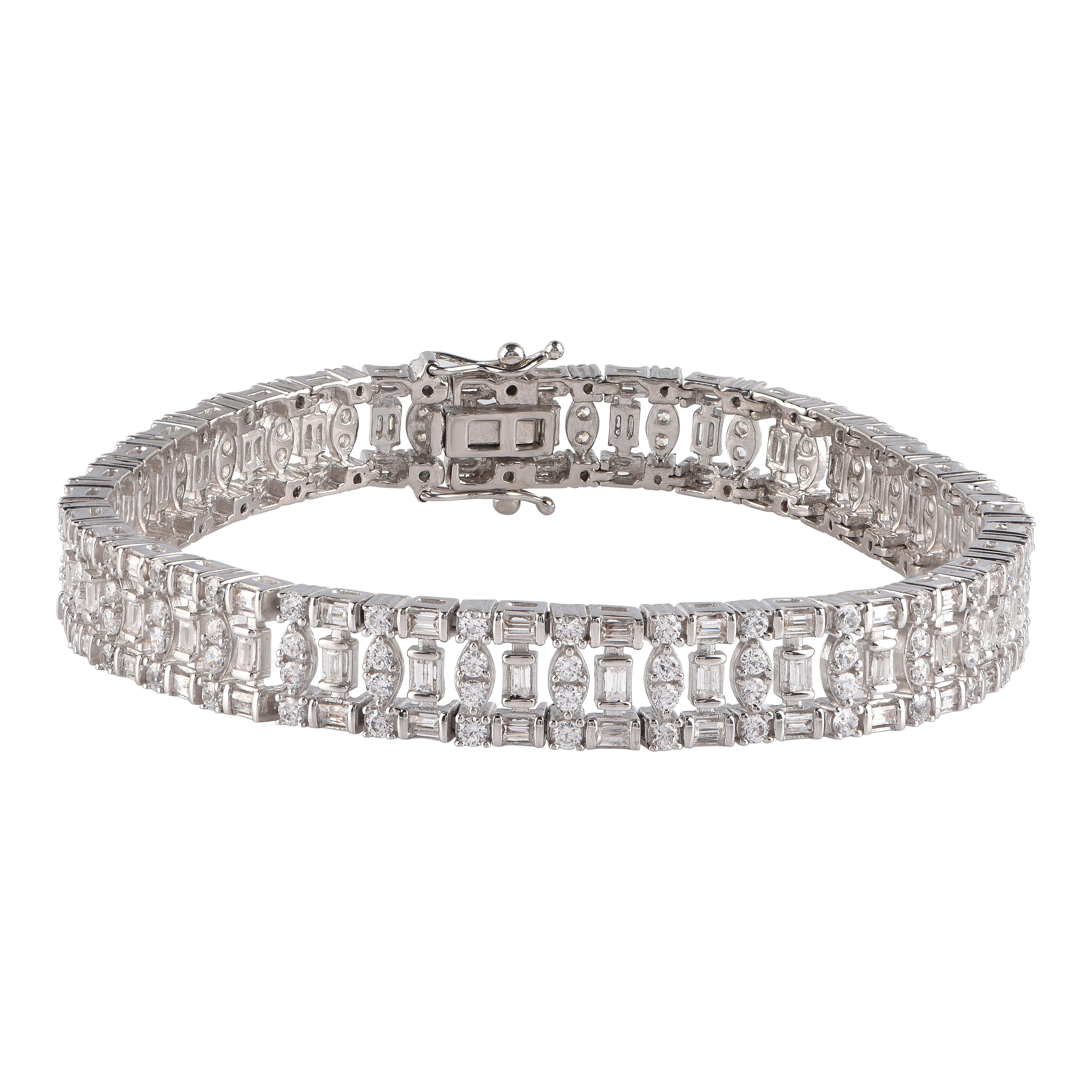 TJD Pulsera de oro blanco de 14 quilates con diamantes redondos y baguette naturales de 5,0 quilates