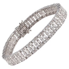 TJD 5.0 Carat Natural Round 
Baguette Diamond 14KT White Gold Bracelet