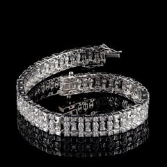 TJD 5.0 Carat Natural Round & Baguette Diamond 18K White Gold Line Bracelet