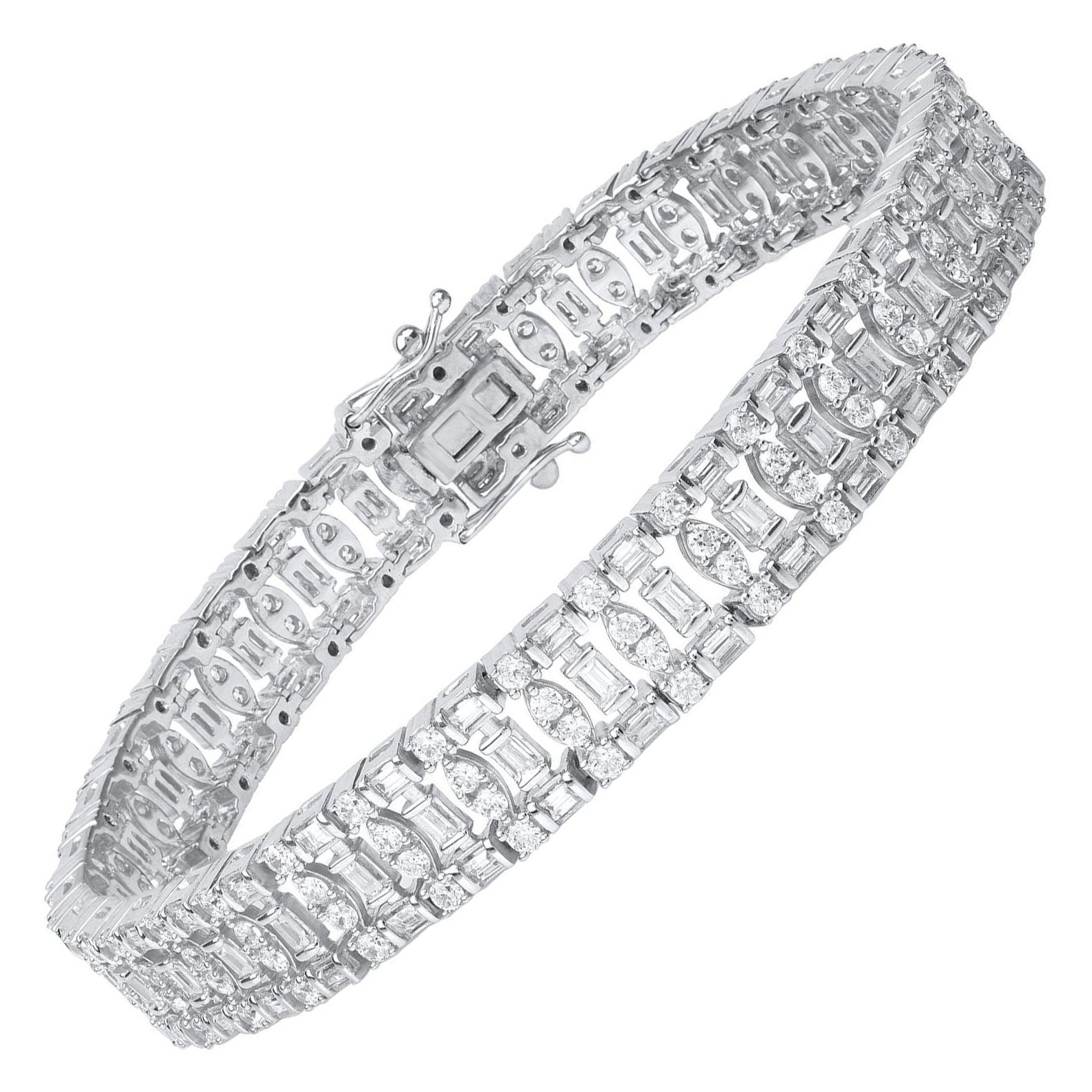 TJD 5.0 Carat Natural Round 
Baguette Diamond 18KT White Gold Bracelet